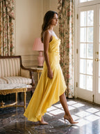 Daffodil Satin Sheath V-Neck Backless Asymmetrical Evening Dress - Curvevia
