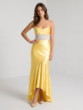 Daffodil Satin Trumpet Straight Criss-Cross Asymmetrical Dress - Curvevia