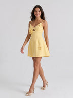Daffodil Stretch Knit A-Line V-Neck Back Zip Short Dress - Curvevia