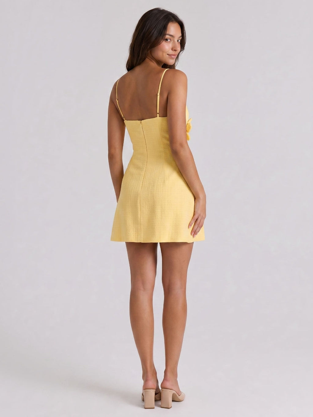 Daffodil Stretch Knit A-Line V-Neck Back Zip Short Dress - Curvevia