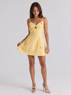 Daffodil Stretch Knit A-Line V-Neck Back Zip Short Dress - Curvevia