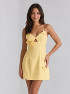 Daffodil Stretch Knit A-Line V-Neck Back Zip Short Dress - Curvevia
