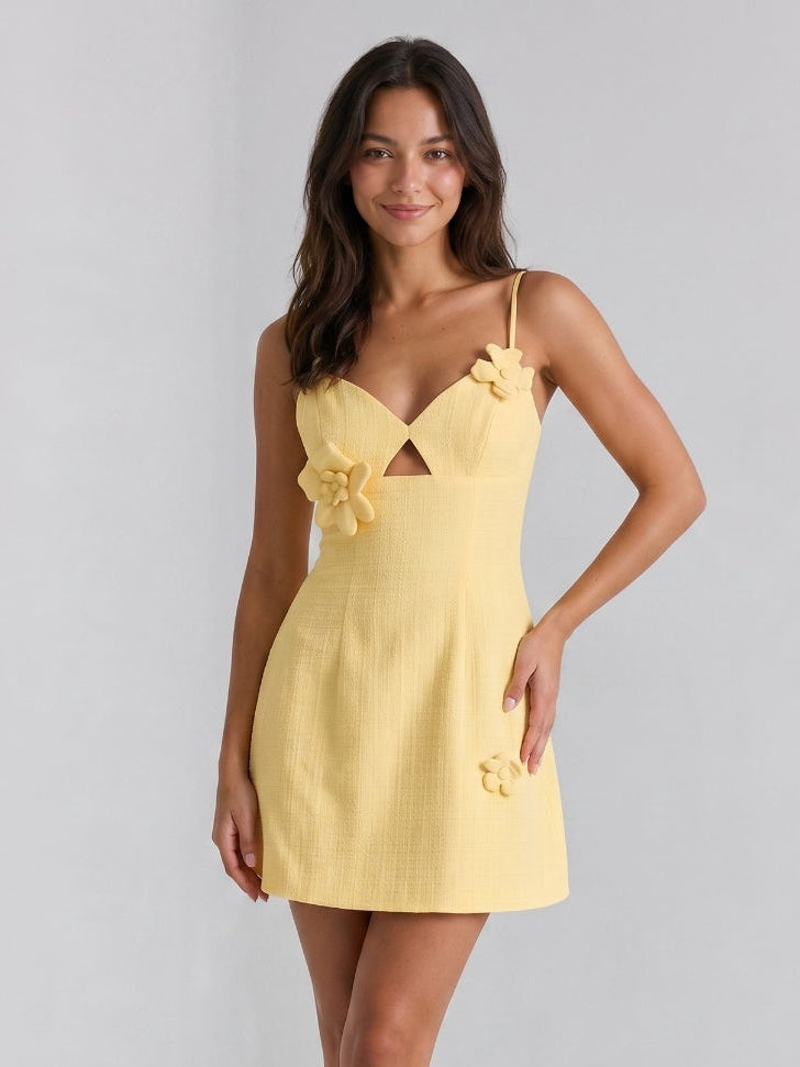 Daffodil Stretch Knit A-Line V-Neck Back Zip Short Dress - Curvevia