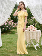 Daffodil Stretch Knit Column One Shoulder Floor-Length Bridesmaid Dress - Curvevia