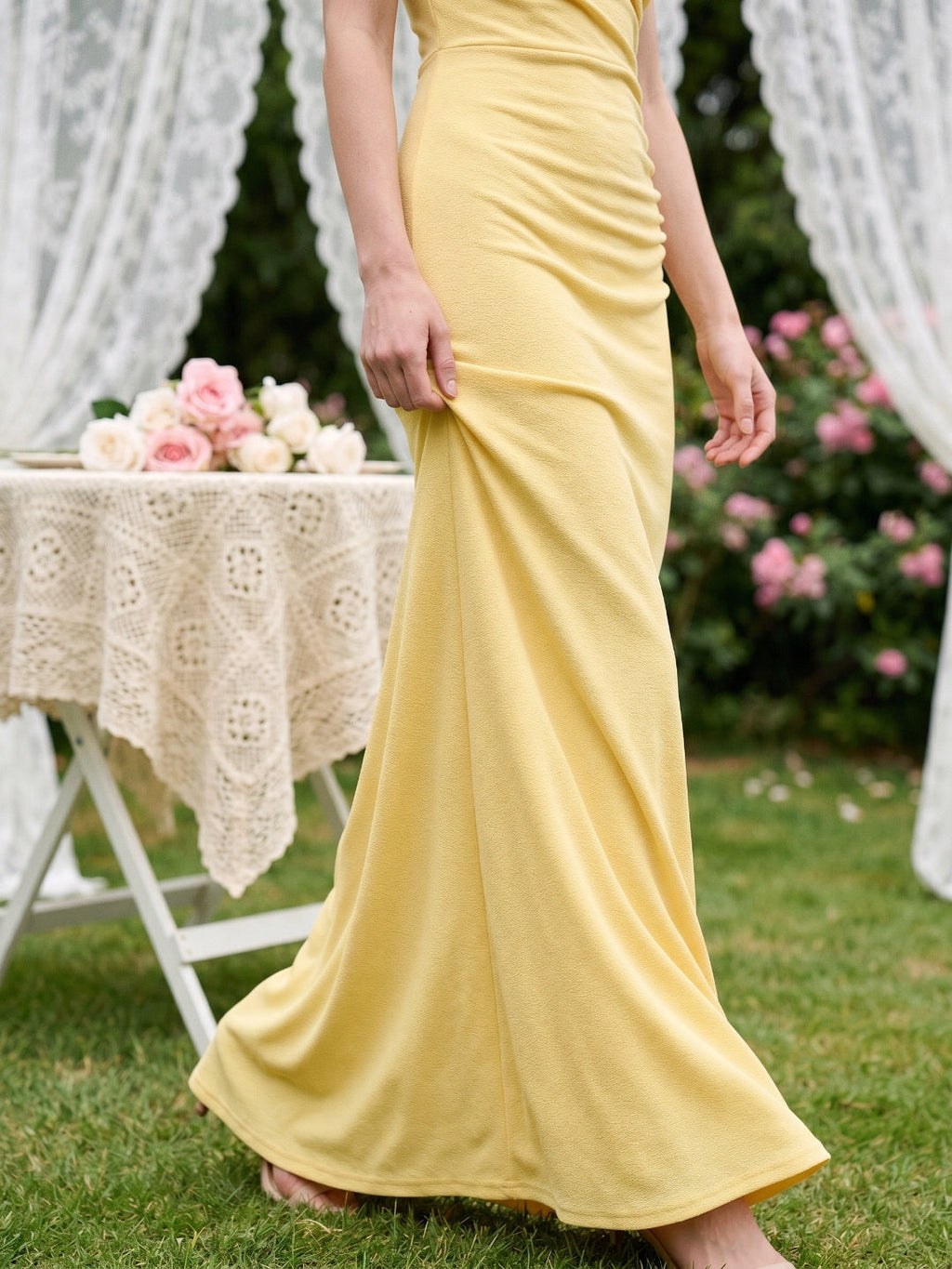 Daffodil Stretch Knit Column One Shoulder Floor-Length Bridesmaid Dress - Curvevia