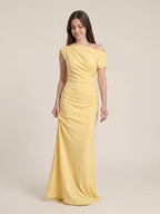 Daffodil Stretch Knit Column One Shoulder Floor-Length Bridesmaid Dress - Curvevia
