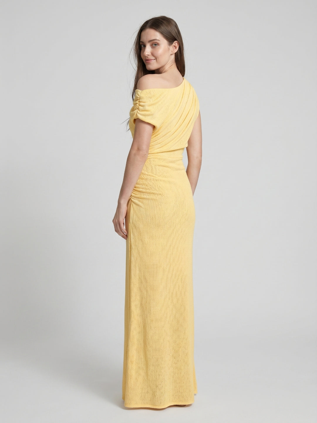 Daffodil Stretch Knit Column One Shoulder Floor-Length Bridesmaid Dress - Curvevia