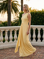 Daffodil Stretch Knit Sheath One Shoulder Floor-Length Bridesmaid Dress - Curvevia