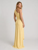 Daffodil Stretch Knit Sheath One Shoulder Floor-Length Bridesmaid Dress - Curvevia