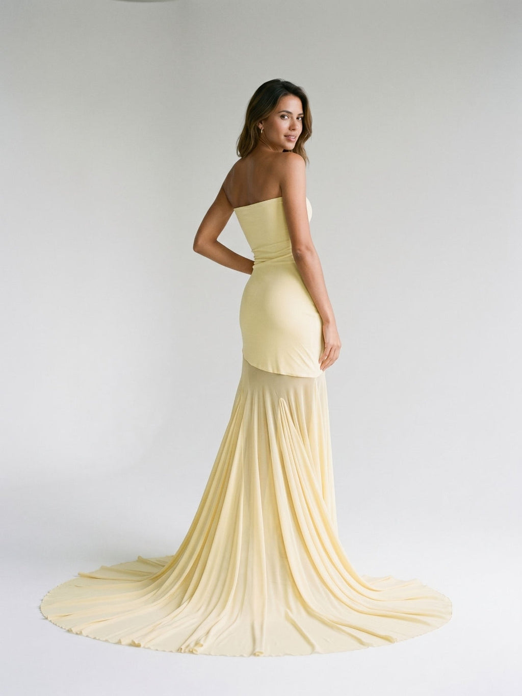 Daffodil Stretch Knit Sheath Straight Neck Floor-Length Birthday Dress with Pleating - Curvevia