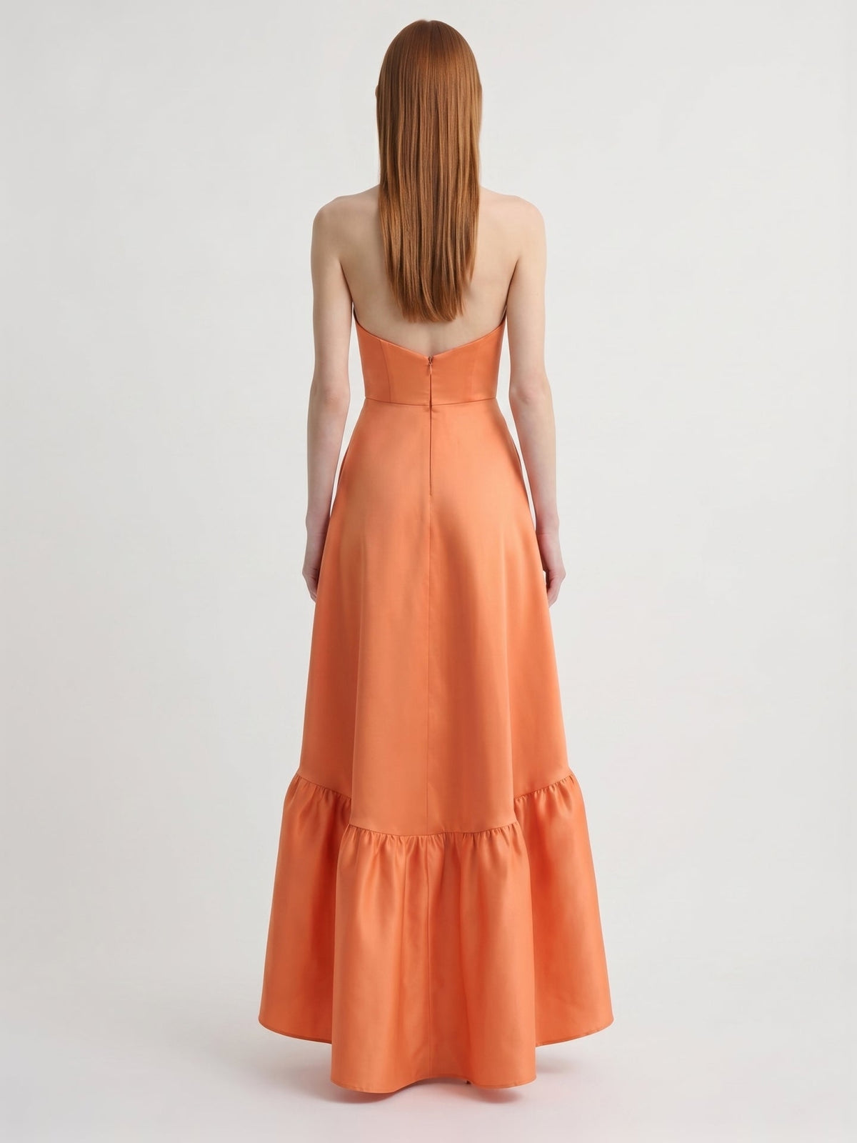 Daring Orange Satin A-Line Sweetheart Backless Asymmetrical Bridesmaid Dress with Ruffle - Curvevia