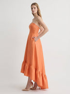 Daring Orange Satin A-Line Sweetheart Backless Asymmetrical Bridesmaid Dress with Ruffle - Curvevia
