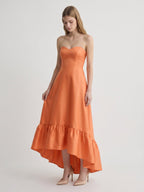 Daring Orange Satin A-Line Sweetheart Backless Asymmetrical Bridesmaid Dress with Ruffle - Curvevia