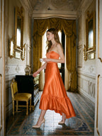 Daring Orange Satin A-Line Sweetheart Backless Asymmetrical Bridesmaid Dress with Ruffle - Curvevia