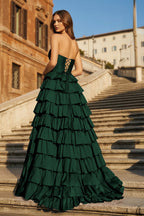 Halter A-Line Blue Satin Long Ruffled Prom Dress With Slit - Curvevia