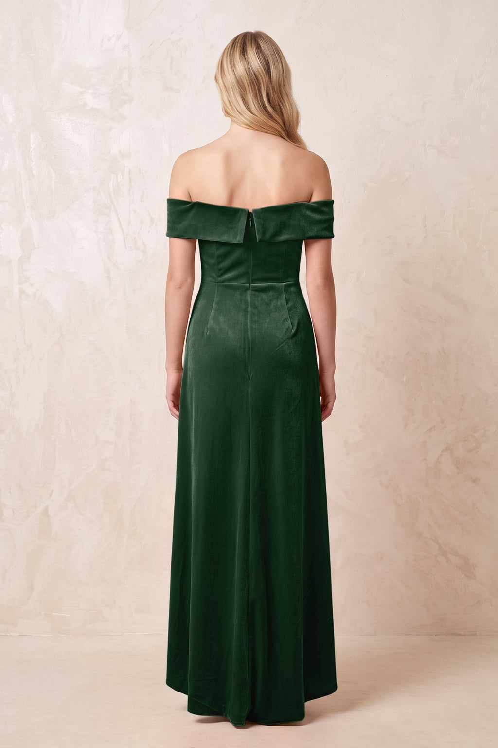 Off-the-Shoulder Sheath Velvet Midi Bridesmaid Dress in Dark Green - Curvevia