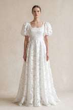 A-Line Square Neck Vintage Lace Wedding Dresses - Curvevia