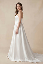 Ball Gown Strapless Satin Wedding Dresses - Curvevia