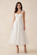 A-Line Sparkly Sequined Tea-Length Wedding Dresses - Curvevia