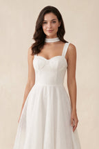 A-Line Sparkly Sequined Tea-Length Wedding Dresses - Curvevia