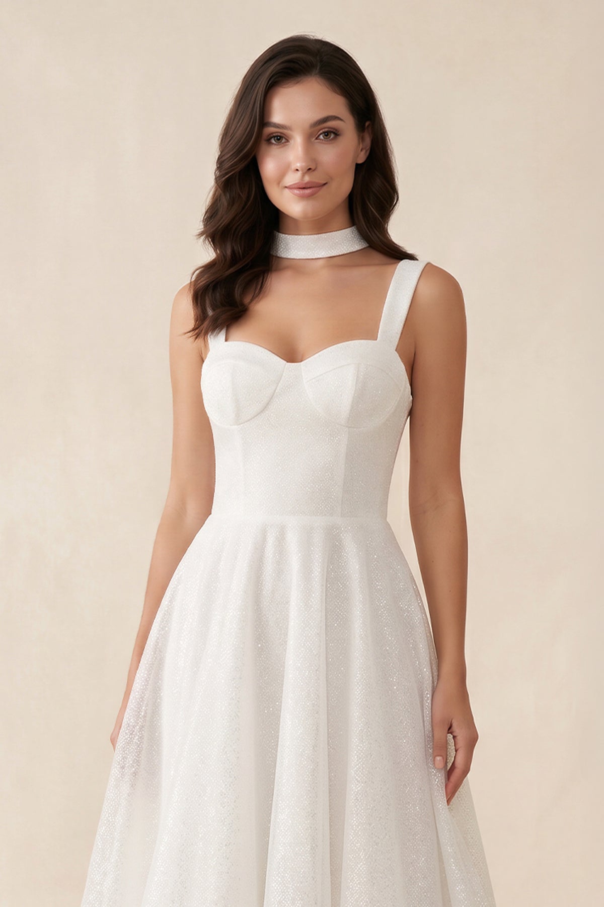 A-Line Sparkly Sequined Tea-Length Wedding Dresses - Curvevia