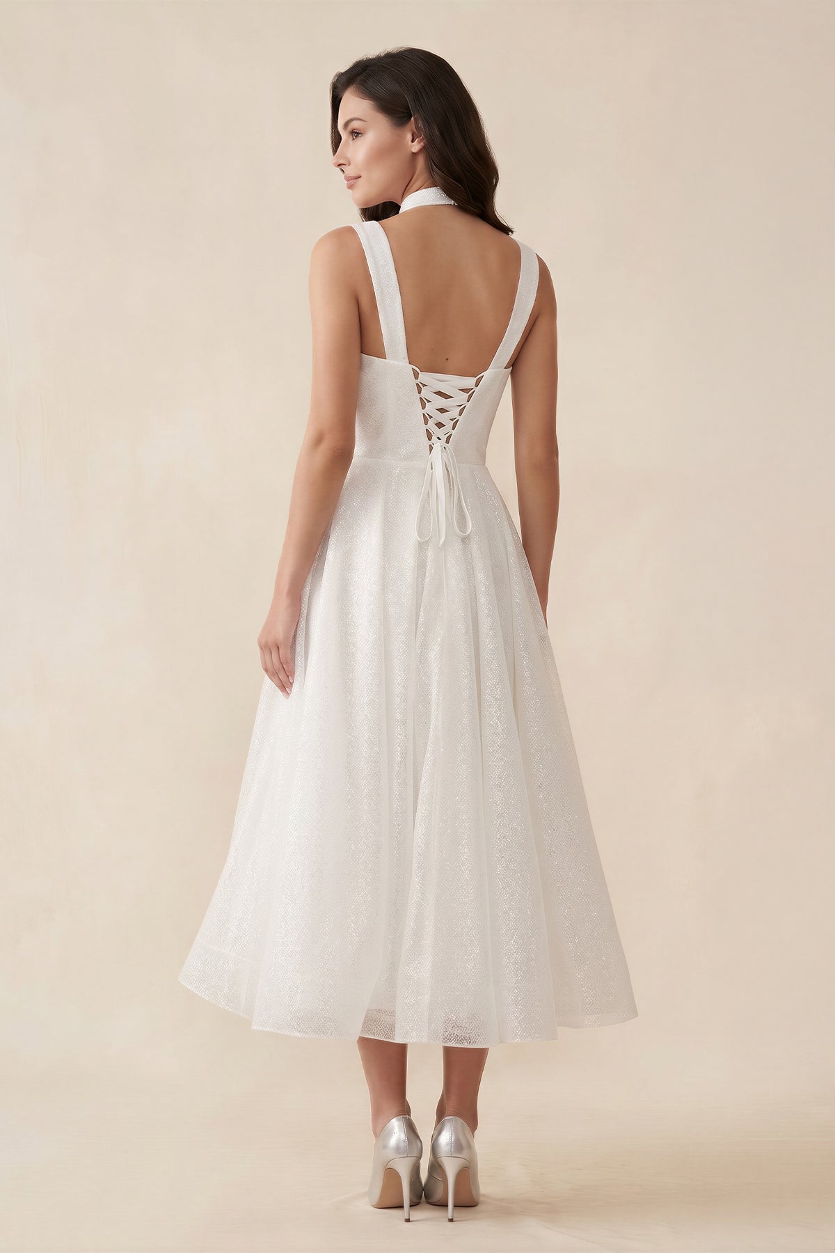 A-Line Sparkly Sequined Tea-Length Wedding Dresses - Curvevia