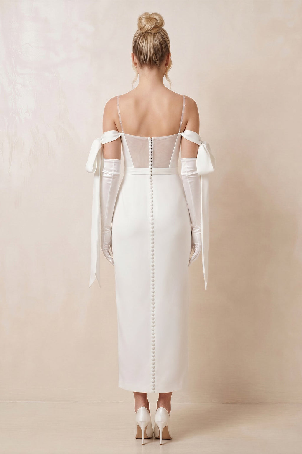 Simple Sheath Off-The-Shoulder Ankle-Length Satin Wedding Dresses - Curvevia