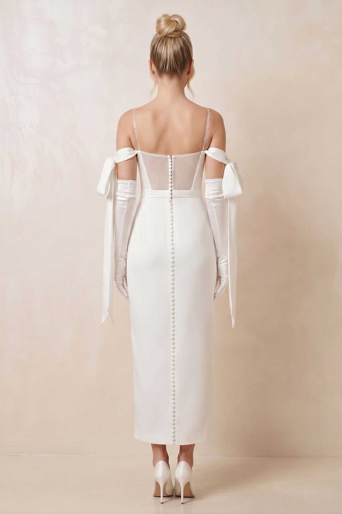 Simple Sheath Off-The-Shoulder Ankle-Length Satin Wedding Dresses - Curvevia