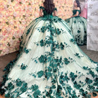 3D Flowers Off Shoulder Tulle Appliques Beaded Quinceanera Dress - Curvevia
