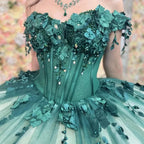 3D Flowers Off Shoulder Tulle Appliques Beaded Quinceanera Dress - Curvevia