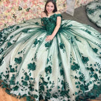 3D Flowers Off Shoulder Tulle Appliques Beaded Quinceanera Dress - Curvevia