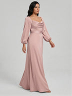 Coquette Dusty Rose Matte Satin A-Line Square Neck Back Zip Ankle-Length Plus Size Bridesmaid Dress - Curvevia