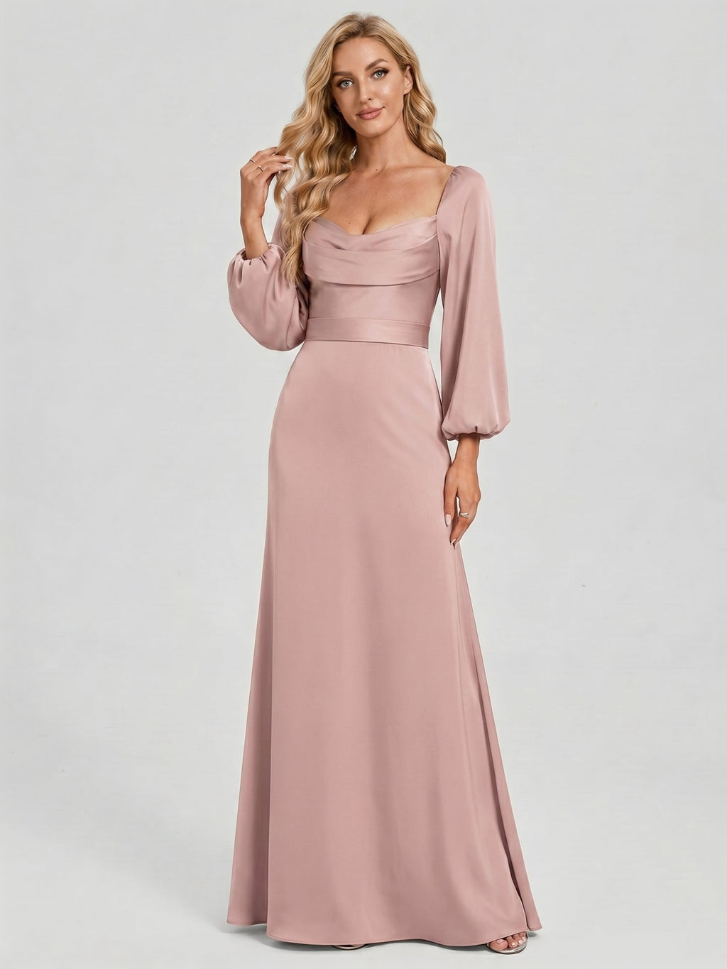 Coquette Dusty Rose Matte Satin A-Line Square Neck Back Zip Ankle-Length Plus Size Bridesmaid Dress - Curvevia