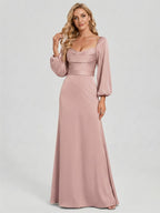 Coquette Dusty Rose Matte Satin A-Line Square Neck Back Zip Ankle-Length Plus Size Bridesmaid Dress - Curvevia