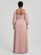 Coquette Dusty Rose Matte Satin A-Line Square Neck Back Zip Ankle-Length Plus Size Bridesmaid Dress - Curvevia