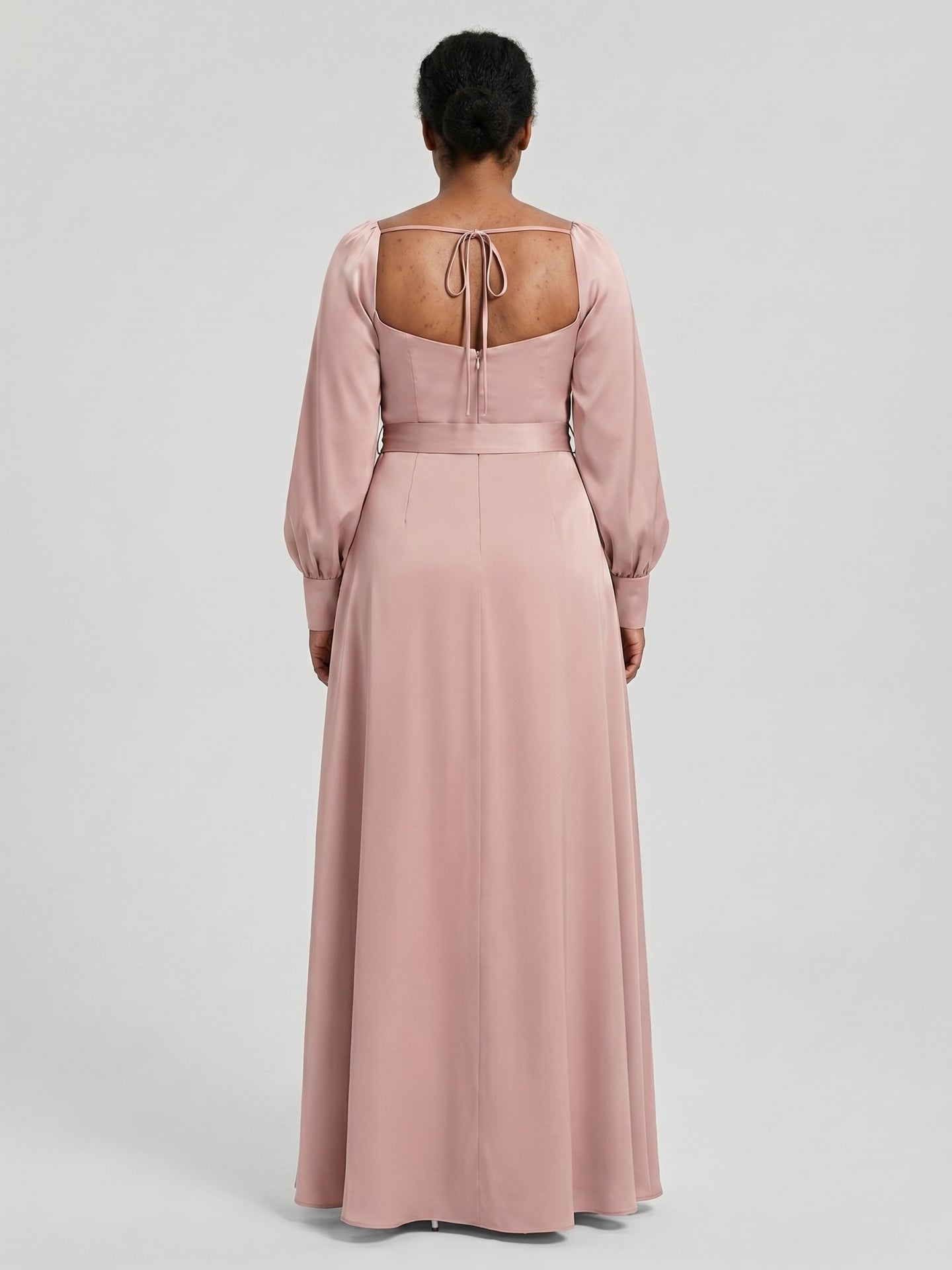 Coquette Dusty Rose Matte Satin A-Line Square Neck Back Zip Ankle-Length Plus Size Bridesmaid Dress - Curvevia