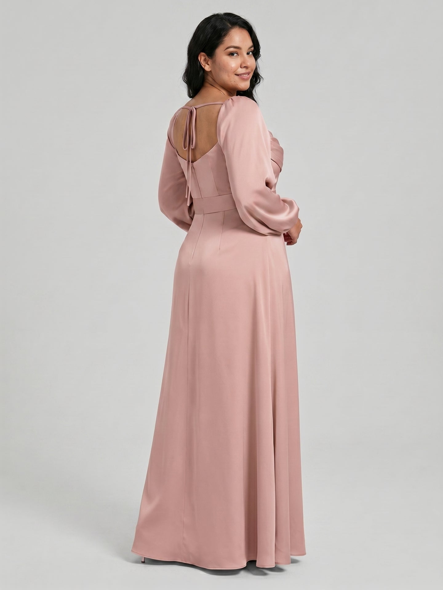 Coquette Dusty Rose Matte Satin A-Line Square Neck Back Zip Ankle-Length Plus Size Bridesmaid Dress - Curvevia