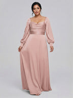 Coquette Dusty Rose Matte Satin A-Line Square Neck Back Zip Ankle-Length Plus Size Bridesmaid Dress - Curvevia