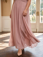 Dusty Rose Chiffon V-Neck V-Back A-Line Ankle-Length Plus Size Bridesmaid Dress - Curvevia