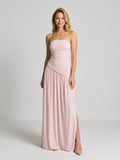 Dusty Rose Matte Satin Sheath Straight Neck Corset Floor Formal Dress with Pleating - Curvevia