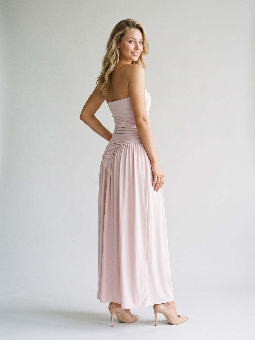 Dusty Rose Matte Satin Sheath Straight Neck Corset Floor Formal Dress with Pleating - Curvevia