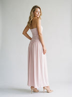 Dusty Rose Matte Satin Sheath Straight Neck Corset Floor Formal Dress with Pleating - Curvevia
