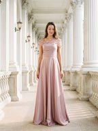 Dusty Rose Satin A-Line One Shoulder Back Zip Floor-Length Dress with 3D Flowers - Curvevia