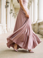 Dusty Rose Satin A-Line One Shoulder Back Zip Floor-Length Dress with 3D Flowers - Curvevia