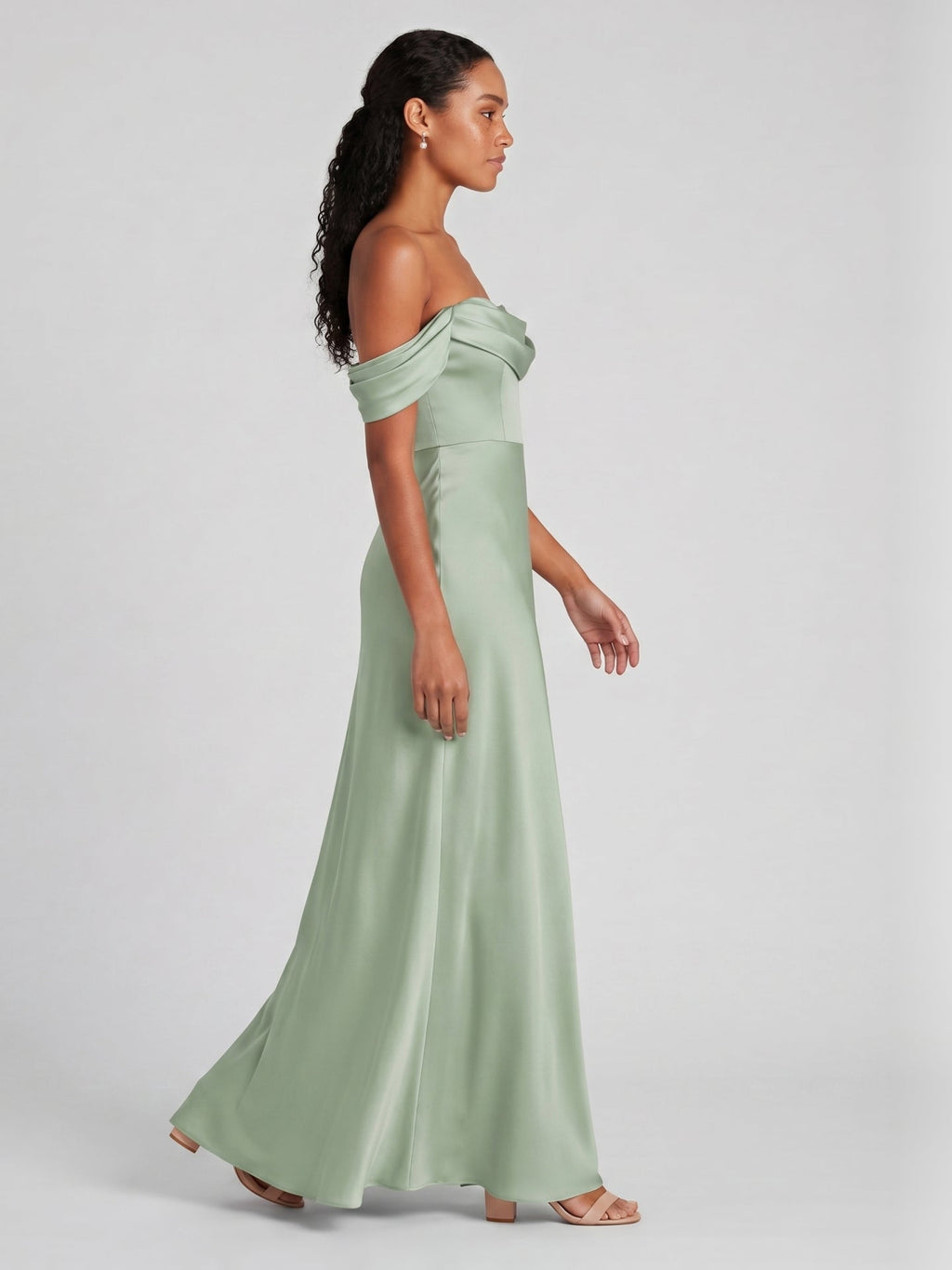Elegant Dusty Sage Matte Satin A-Line Straight Neck Back Zip Ankle-Length Bridesmaid Dress - Curvevia