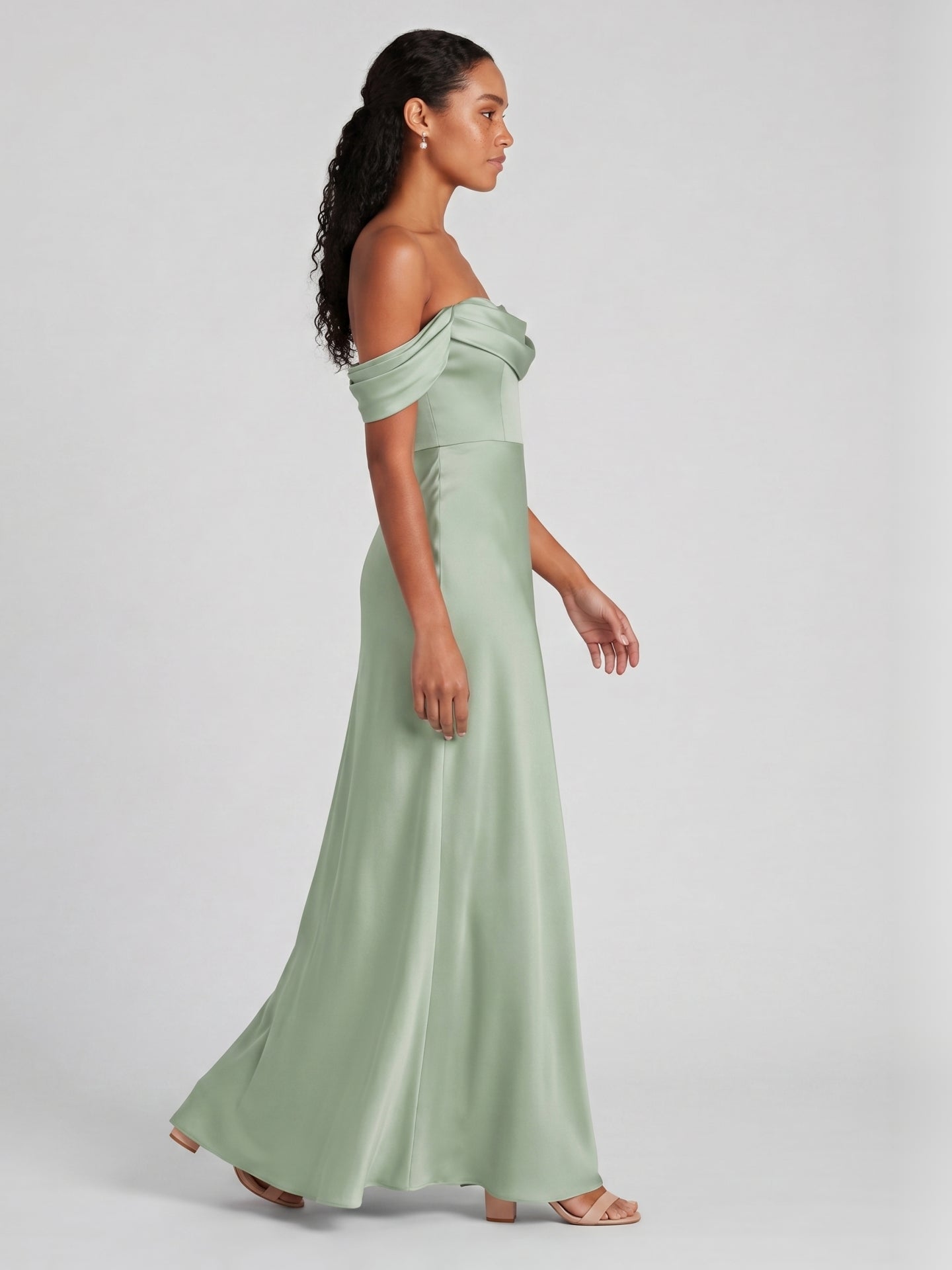 Elegant Dusty Sage Matte Satin A-Line Straight Neck Back Zip Ankle-Length Bridesmaid Dress - Curvevia