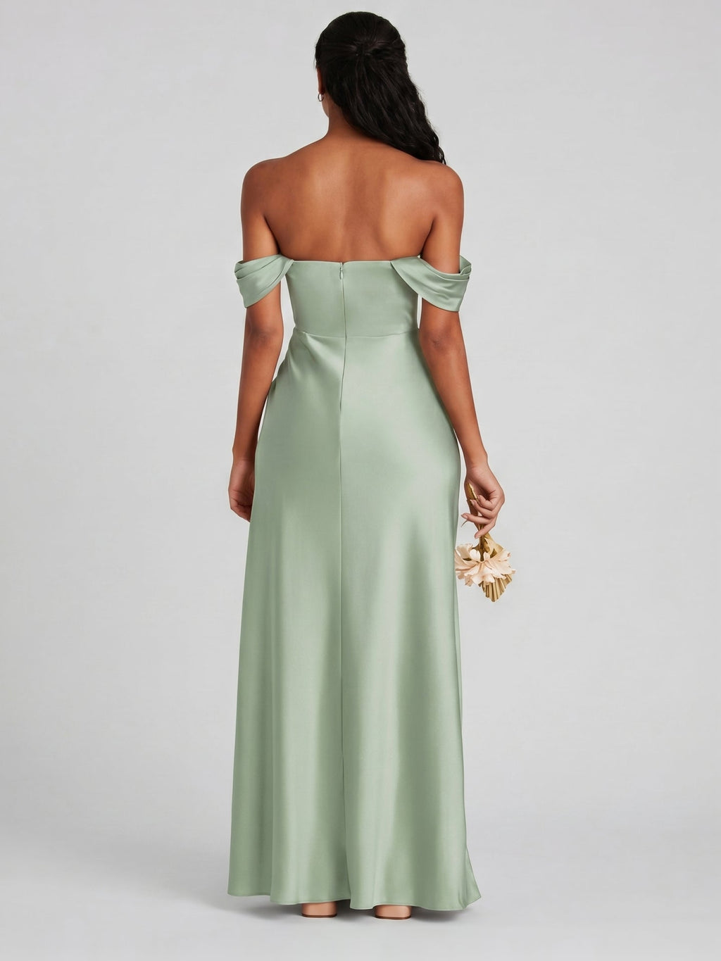 Elegant Dusty Sage Matte Satin A-Line Straight Neck Back Zip Ankle-Length Bridesmaid Dress - Curvevia