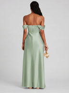 Elegant Dusty Sage Matte Satin A-Line Straight Neck Back Zip Ankle-Length Bridesmaid Dress - Curvevia
