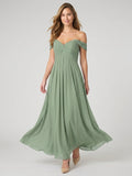 Dusty Sage Chiffon A-Line V-Neck Backless Floor-Length Bridesmaid Dress with Pleating - Curvevia