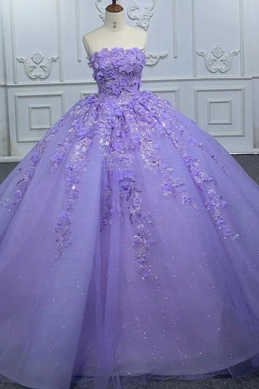 Quinceanera Dress Party Princess Pearls Strapless Evening Gown Appliques - Curvevia